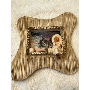 Plaster of Paris Vintage Molded Picture‎ Frame Insert Accented W/ Person and Pot